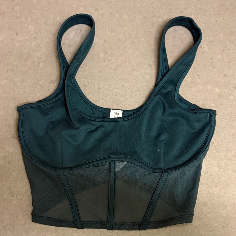 ALO Yoga Forest Green Mesh Longline Sports Bralette